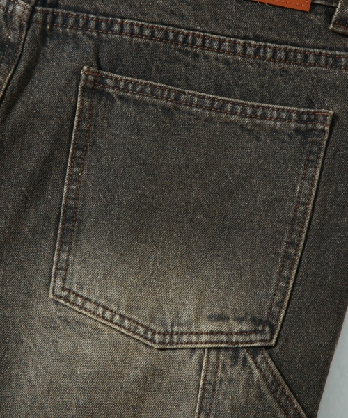 BIO WASHING WIDE CARPENTER DENIM PANTS_DUST BLACK