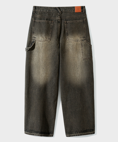 BIO WASHING WIDE CARPENTER DENIM PANTS_DUST BLACK