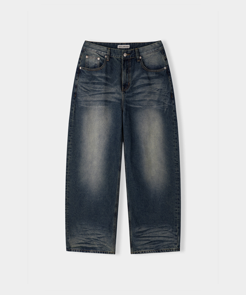 Embossed washed denim pants (Green Blue)