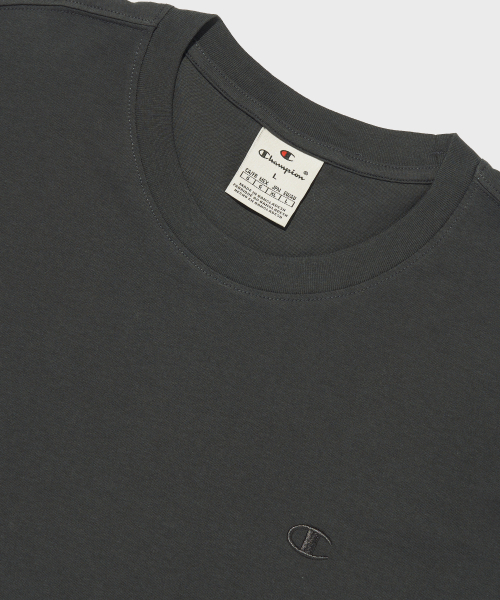Embroidery C 로고 코튼 반팔 티셔츠 Charcoal Grey