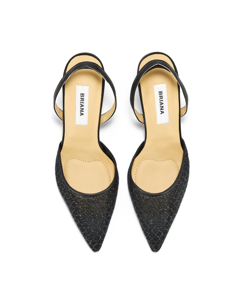 Mesh Slingback [Black Glitter]