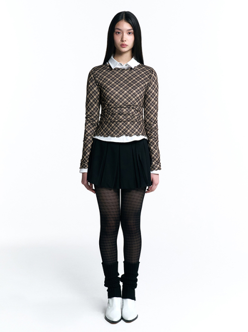 CHEEKCHECK SLIM-FIT T-SHIRT [BROWN]