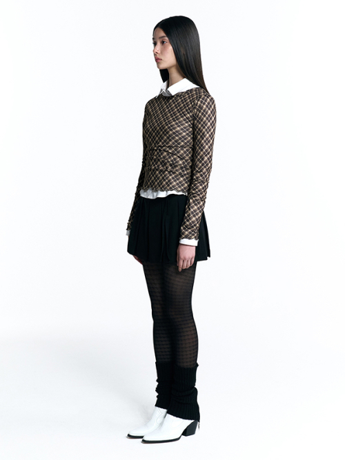 CHEEKCHECK SLIM-FIT T-SHIRT [BROWN]