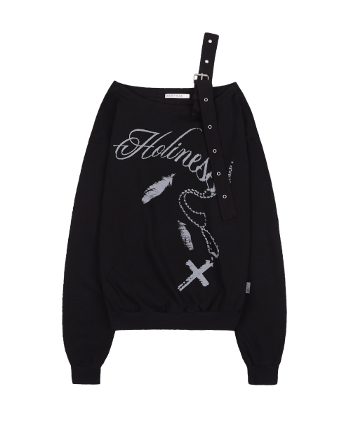 ONE-SHOULDER BUCKLE SWEATSHIRT (BLACK)_F24ZB063