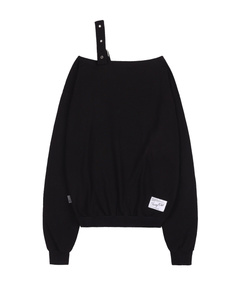 ONE-SHOULDER BUCKLE SWEATSHIRT (BLACK)_F24ZB063