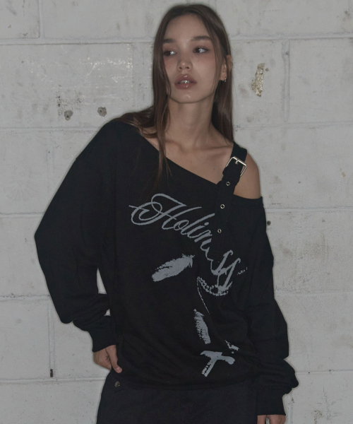ONE-SHOULDER BUCKLE SWEATSHIRT (BLACK)_F24ZB063
