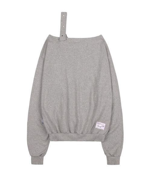 ONE-SHOULDER BUCKLE SWEATSHIRT (MELANGE GRAY)_F24ZB063