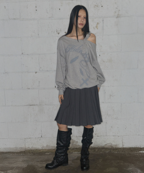 ONE-SHOULDER BUCKLE SWEATSHIRT (MELANGE GRAY)_F24ZB063