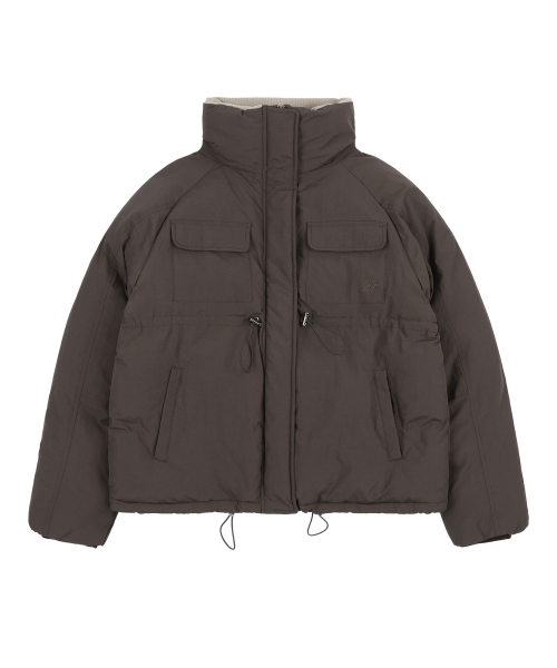 HIGH NECK STRING POCKET PUFFER (BROWN)_F24ZA954