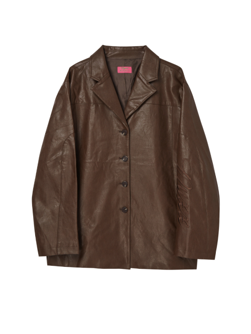FAUX LEATHER EMBROIDERY JACKET BROWN