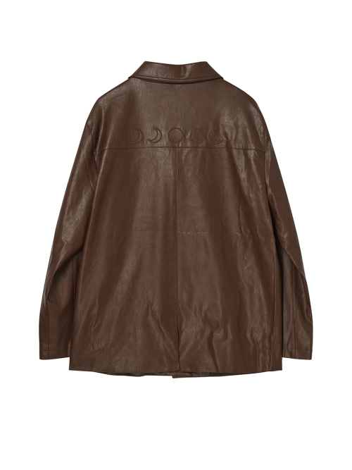 FAUX LEATHER EMBROIDERY JACKET BROWN