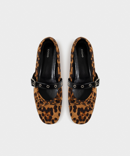 BUCKLE STRAP BALLERINA FLAT / LEOPARD