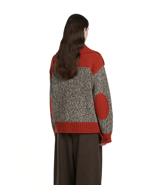 Collar Paneled Cardigan_Orange