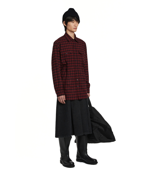 Pintuck Check Shirt_Red