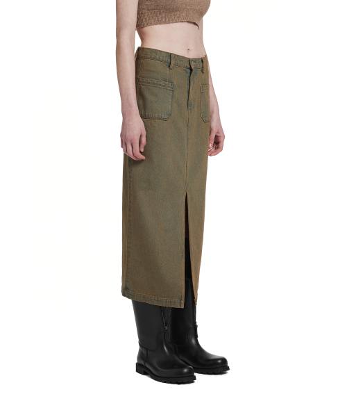 Denim Maxi Skirt_Khaki