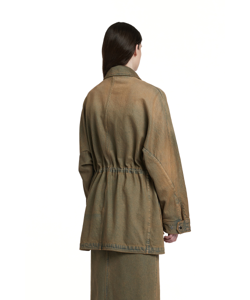 Drawstring Denim Jacket_Khaki