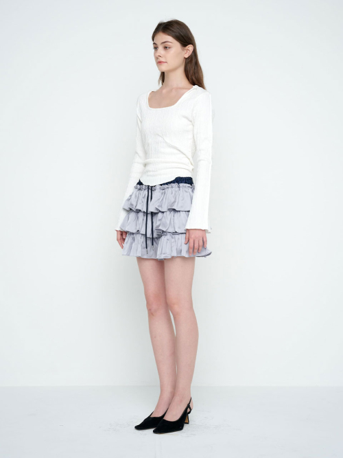 SATIN TIERED SKIRT PANTS / GREY