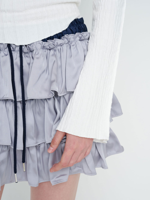 SATIN TIERED SKIRT PANTS / GREY