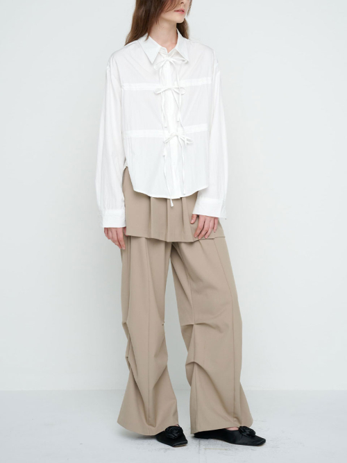 PLEATED LAYERED SKIRT PANTS / BEGIE