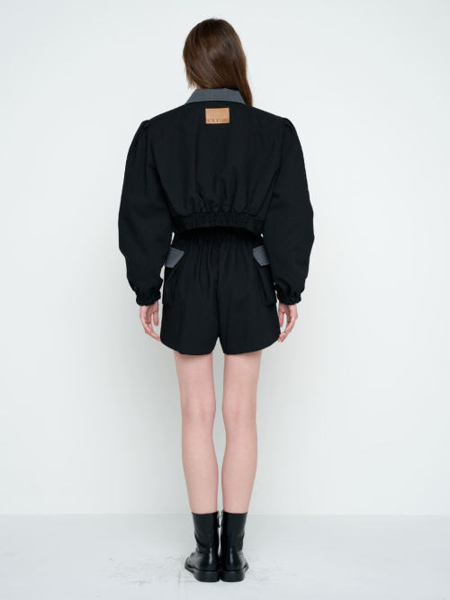 BUTTON WOOL SHORTS / BLACK