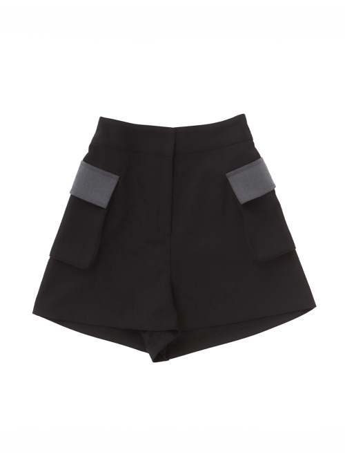 BUTTON WOOL SHORTS / BLACK
