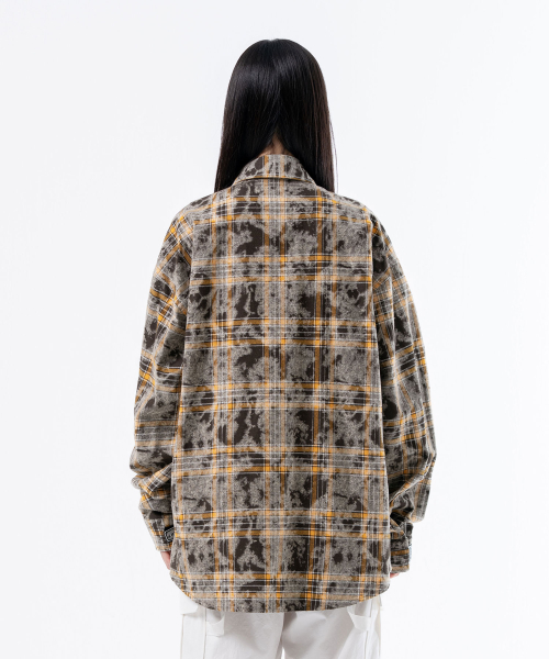 VELCRO CHECK WASHING SHIRT JACKET BROWN