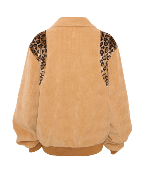 LEOPARD PIECE CORDUROY BOMBER JACKET CAMEL