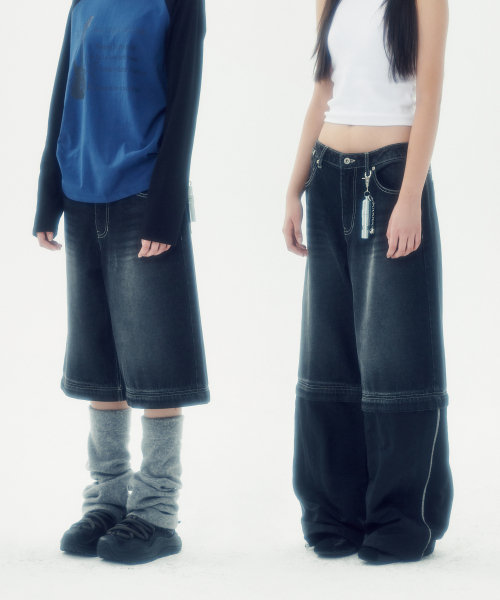 DETACHABLE 2 WAY DENIM PANTS [BLACK]