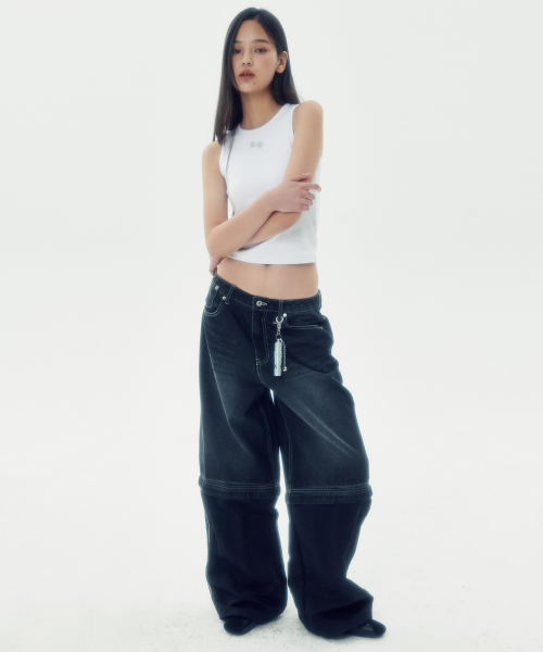 DETACHABLE 2 WAY DENIM PANTS [BLACK]