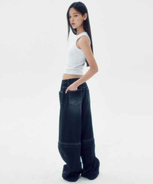 DETACHABLE 2 WAY DENIM PANTS [BLACK]