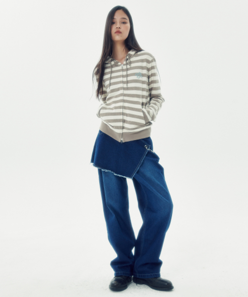 SKIRT LAYERED DENIM PANTS [BLUE]