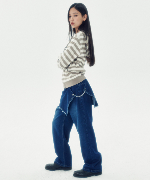 SKIRT LAYERED DENIM PANTS [BLUE]