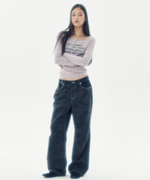 CAMOUFLAGE PANEL DENIM PANTS [BLACK]