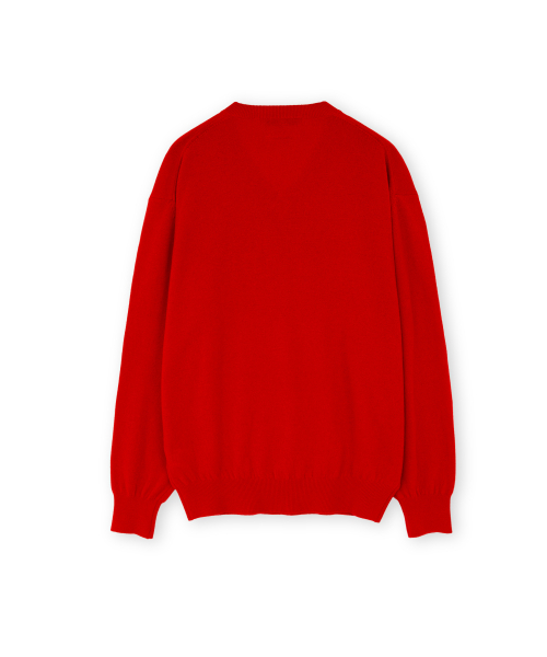 Extra Super Fine V Neck Knit, Red