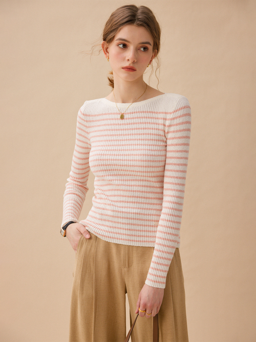LUX marine boat neck stripe knit_PINK