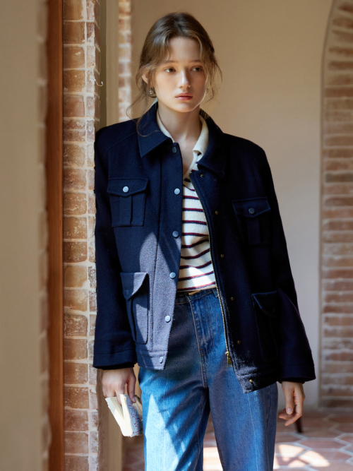 EVAN wool bomber jacket_NAVY