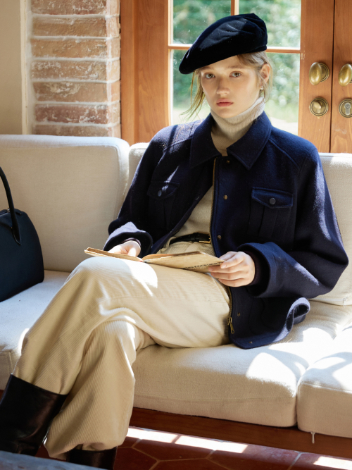 EVAN wool bomber jacket_NAVY