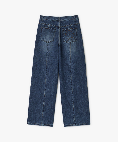 Stitch Wide Denim Pants, BLUE