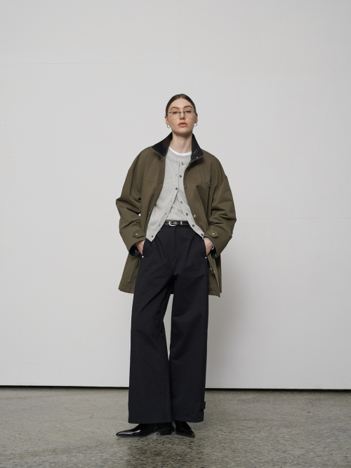 Cutting Line Cotton Pants Black