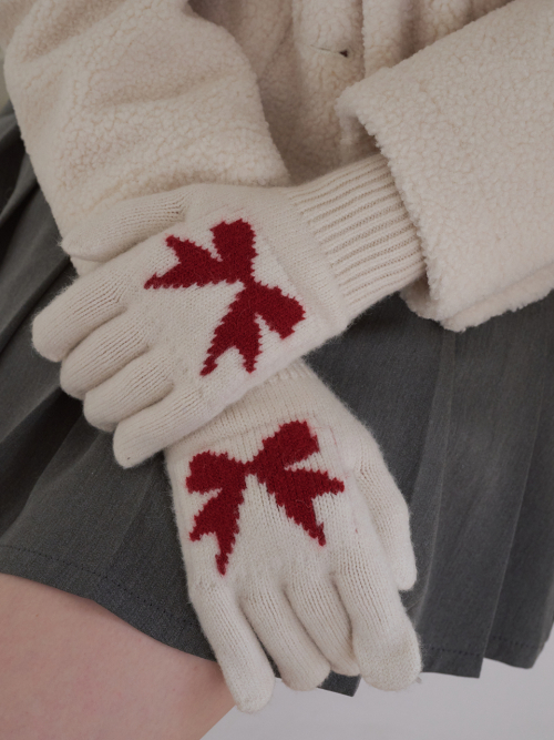 Ribbon Wool Gloves (Ivory)