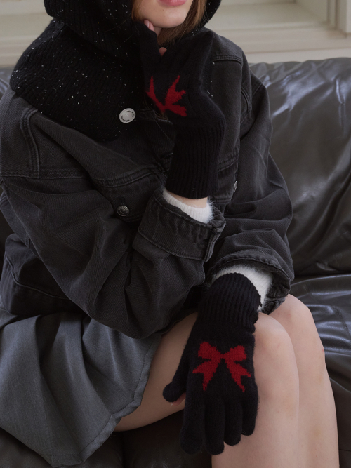 Ribbon Wool Gloves (Black)