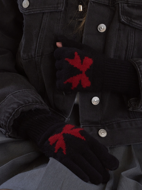 Ribbon Wool Gloves (Black)