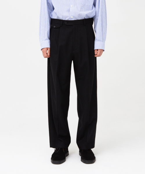 Pure Wool Two Tuck Pants, Black
