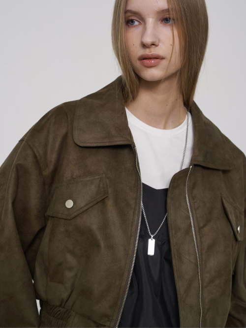 Suede Bomber Jacket Khaki