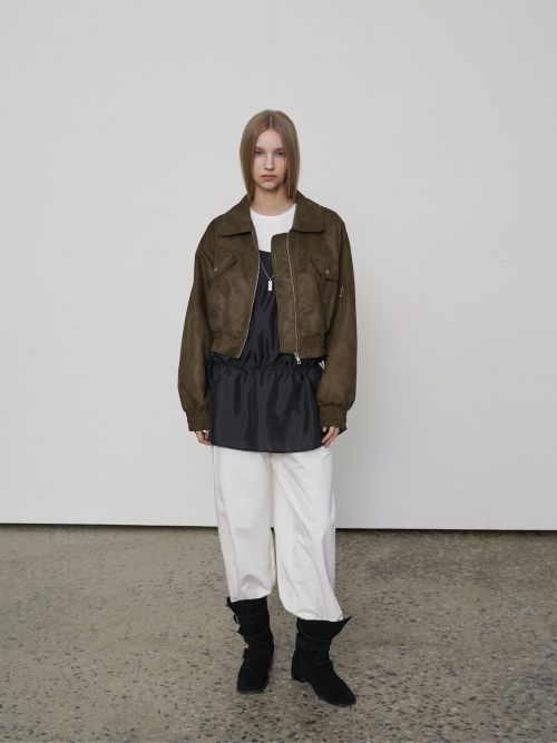 Suede Bomber Jacket Khaki