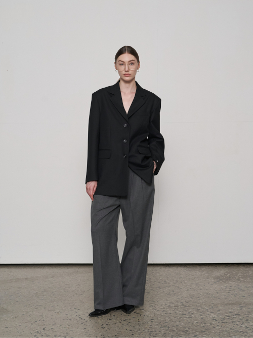Oversized Wool Single Blazer Black