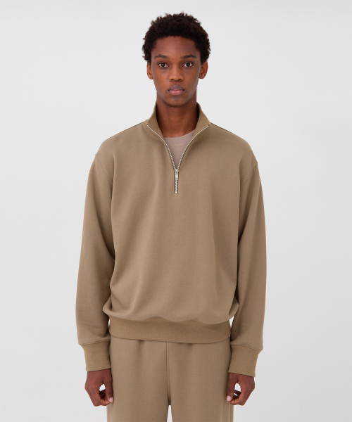 Soft Sweat Half Zip Up, Light Brown