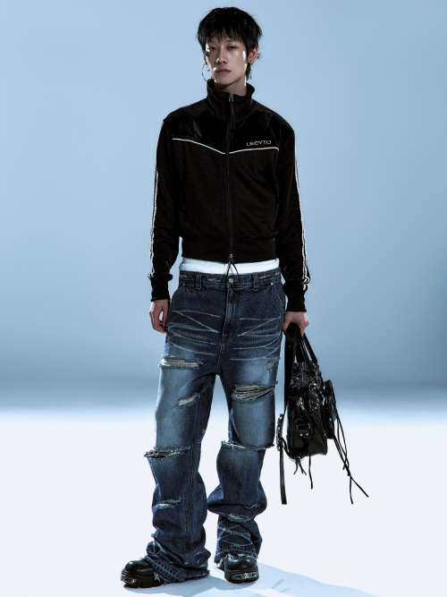Piping Line Track Zip Up Jacket_[Black]