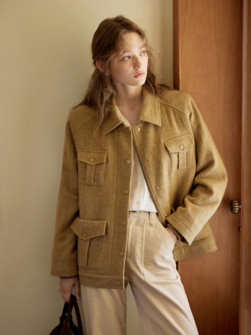 EVAN wool bomber jacket_KHAKI BEIGE