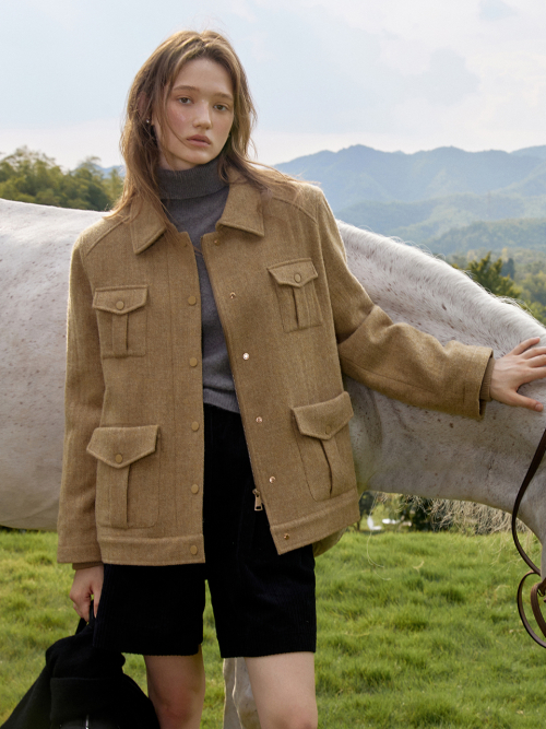 EVAN wool bomber jacket_KHAKI BEIGE
